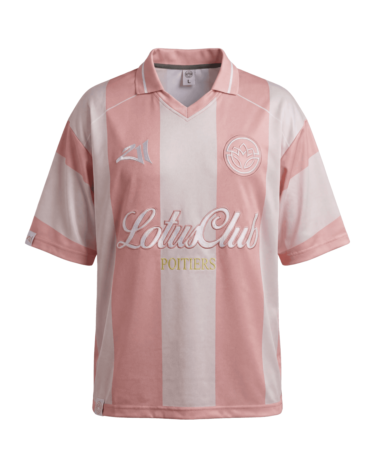 Polo Lotus Club Clothing — modèle rose, rayures saumon et crème